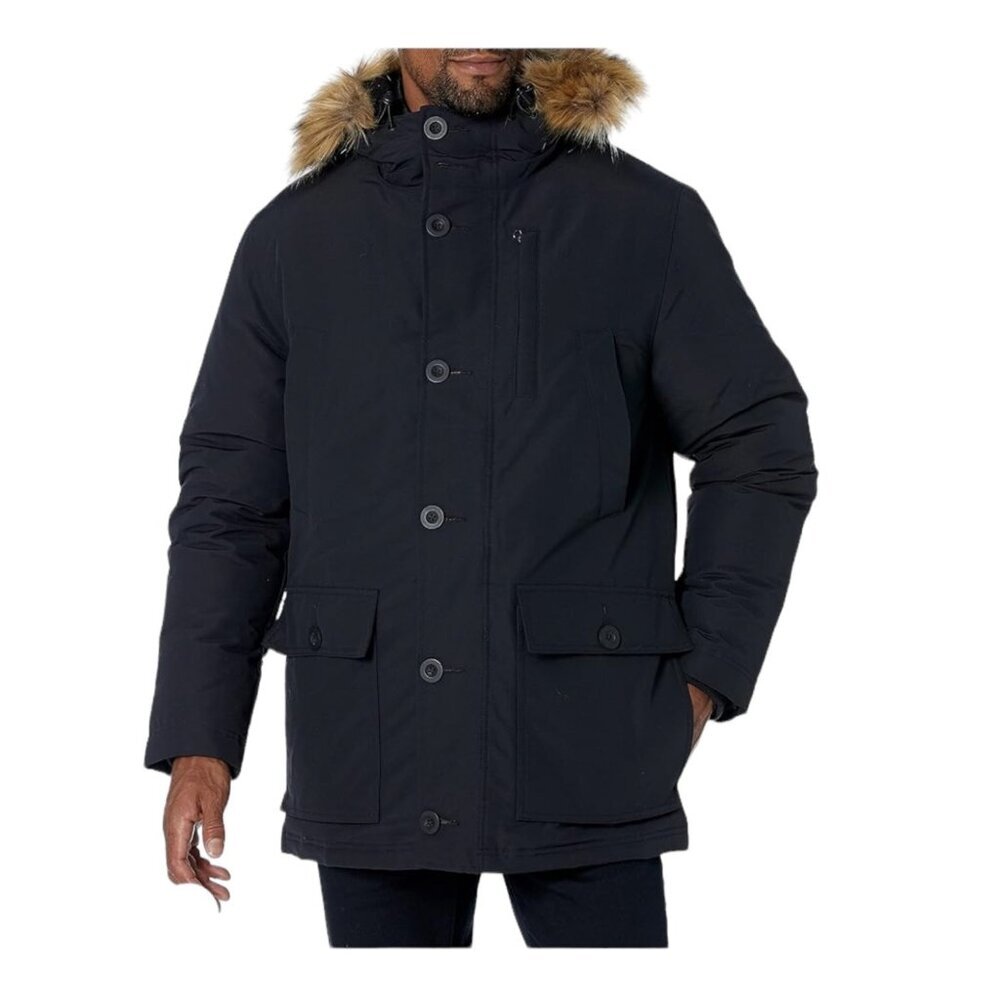 Goodthreads Black Down Filled Full Zip Button Front Hooded Parka Jacket Size XS